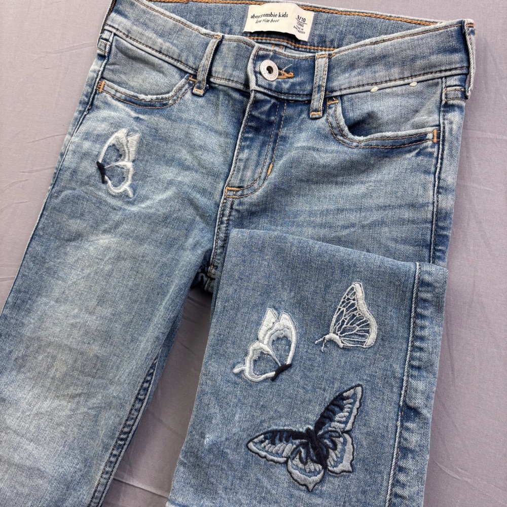 Abercrombie Kids Low Rise Bootcut Jeans Light Wash Butterfly Embroidered 9/10 L - Picture 5 of 9